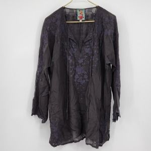 Johnny Was Black Floral Embroidery Tunic Top Size XL